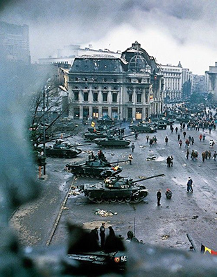 Revolution in Bucharest, Romania, December 1989.