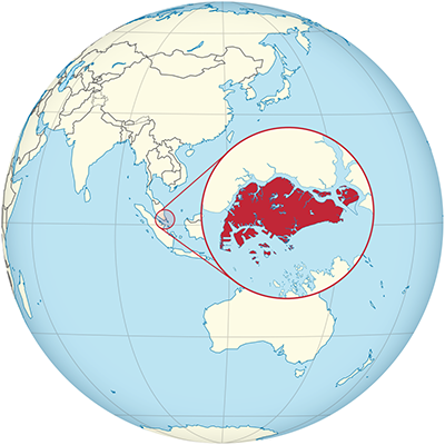 The island city-state of Singapore is located at the southern tip of the Malaysian Peninsula.